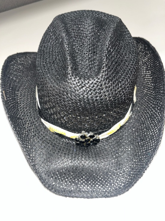 Larrie Man Black Women\'s Straw Cowboy Hat w/ Decorative Braid